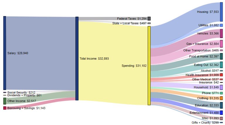 Less than 25 Years Old – $31,102 in spending (94.6%% of total income)